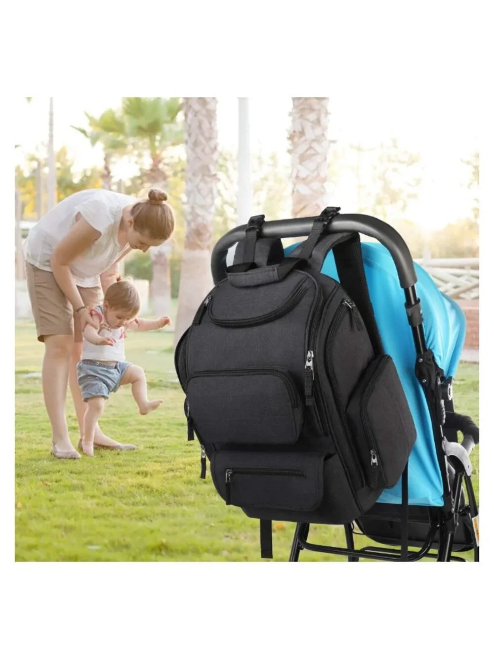 Mancro Diaper Bag Backpack Polyester Nylon Water Resistant 12 Pockets 20L Large
